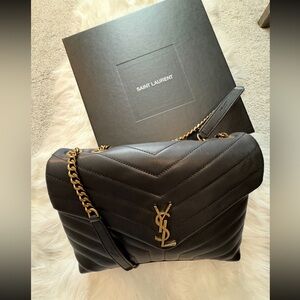 Large Yves Saint Laurent Black and Gold Quilted Shoulder Bag large